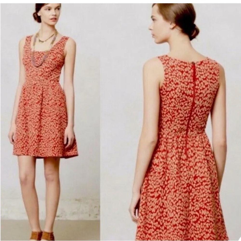 Maeve Anthropologie red and tan cotton dress
